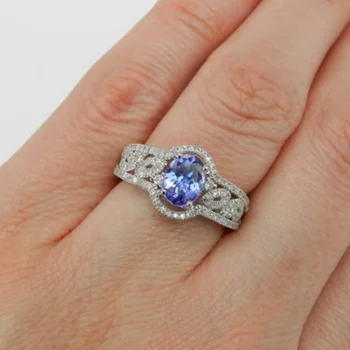 1.5 Karátos Kék Gyémánt Luxus Női Eljegyzés, Esküvő, Esküvői Gyűrű Méret 6-10