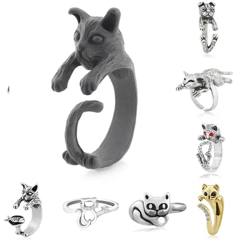10 Stílus, Egyszerű Antik Aranyos Macska Gyűrűk Nők Judit Állat Kecses Brass Fém Knuckles Pár Tömeges Bohém Szerelem Gyűrű, Férfi Ékszerek