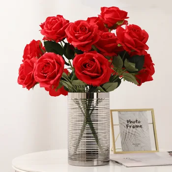 10heads Rose Selyem Virágok, Ágak Teljessége Rózsa Mesterséges Esküvői Beltéri Haza Fél Üzlet Dekoráció, Baba Zuhany