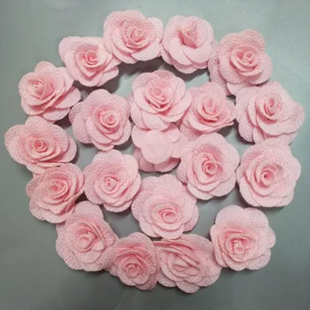 20Pieces/Táska Rózsaszín Rózsa, Kézzel készített 3,5 CM Szövet Rose Pamut Ronggyal Virág Kezét DIY Esküvői Csokor Virág Anyag Haj Tartozékok