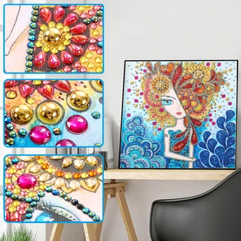 5D DIY Különleges Alakú Gyémánt Festmény Szépség a Lány, Virág Mozaik keresztszemes Készlet Teljes Fúró Gyémánt Hímzéssel, Művészet, Kézművesség