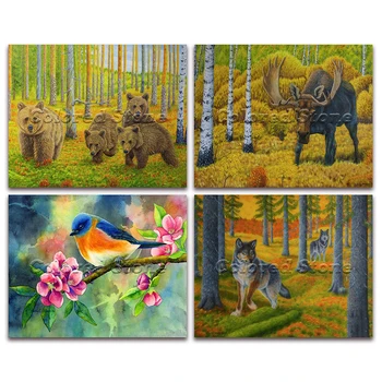 5D Teljes Négyzet Gyémánt festmény hímzés, keresztszemes Állatok színes, Medve, szarvas, madár, farkas DIY Kerek Gyakorlat Rajz mozaik 230