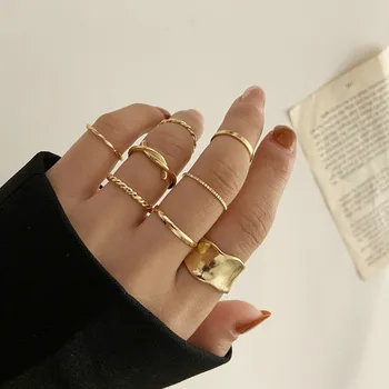 6db Új Divat a Minimalista Gyűrű Női Fém Ötvözet Nyitva Sima Aranyozott Geometriai Gyűrűk Meghatározott Party Esküvői Ajándék Ékszer
