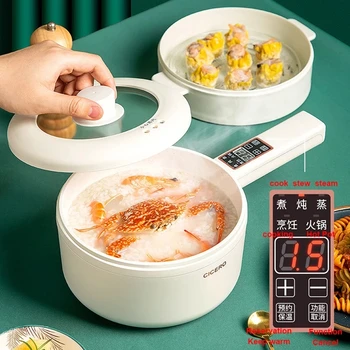 700W Elektromos főzőedény Hot Pot Hordozható rizsfőzőt Multicooker Kerámia Bélés Okos Elektromos Serpenyőben Single/Double Layer 1.6 L