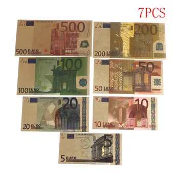 7db Kiváló Minőségű, 24 KARÁTOS Aranyozott Euró Hamis Pénzt Megemlékező Jegyzetek Gyűjteménye Szuvenír Antik Dekoráció 5-500 Dollár Forró
