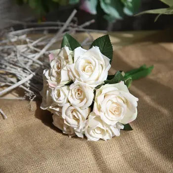9 fő /csapat Kézzel kötött csokor Rózsa Koszorúslány Esküvői selyem virágok, Rózsa Menyasszonyi csokor Szalag Hamis Esküvői csokor