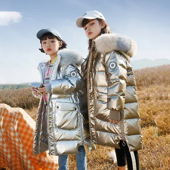 A hosszú Kabát Lányoknak 10 12 év Téli Nagy Prémes Gallér Meleg Kabátot Márka Gyerekek Le Zubbonyok