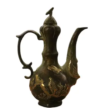 A kínai antik régi bronz szarka teáskanna Gyűjtemény kézműves Hossza 16 cm Magasság 22 cm