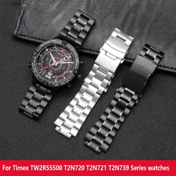 A Timex TW2R55500 T2N720 T2N721 T2N739 órák zenekar Rozsdamentes Acél 24*16mm húz végén Watchband fekete ezüst Kiegészítők