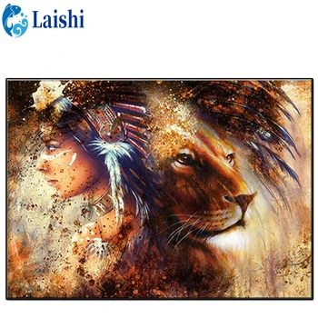 Absztrakt indiánok pedig oroszlánok Gyémánt Festmény Teljes gyakorlat Mozaik Kerek Gyémánt Hímzés, keresztszemes Gyémánt Művészeti Strassz