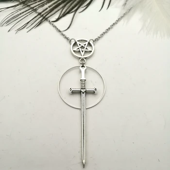 Boszorkány Rítusok Nyaklánc Pentagram Medál A Szent Kard Gótikus Ékszer Divat-előre Fekete Lánc Nők Ajándék Hosszú