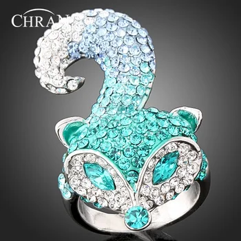 Chran Ezüst Bevonatú Romantikus Kristály Női Gyűrű Divat Állat Fox Design Aranyos, Eljegyzési Gyűrűk, Nők