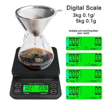 Digitális Kávé Skála 3kg/0,1 g 5kg/0,1 g Konyha Ékszer Súly Kávé Súlya Időzítő Nagy Pontosságú LCD Elektronikus Mérleg