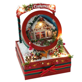 DIY Fa Babaház Casa Miniatűr Bútorok, LED Készlet Karácsonyi Házikó Doboz Baba Házak Össze Játék, a Gyermekek Ajándékok