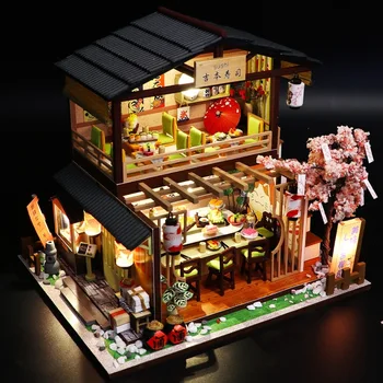 Diy Gyermekek Játék Baba Szett Ház, Kunyhó, Ház Modell Villa Kézzel készített Összeszerelés Sushi Bár Japán Ősi Megkönnyebbülés Kreatív Ajándék