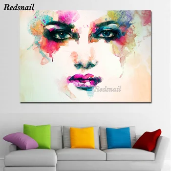DIY Gyémánt festmény, Akvarell arca Rózsaszín szeme, a szája Absztrakt 5D Négyzet/Kör mozaik Gyémántokkal Hímzett Wall Art EE912