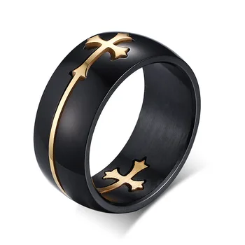 Elkülöníthető Kereszt Gyűrű Férfi Nő Fekete Színű Rozsdamentes Acél Menő Férfi Design Ékszer