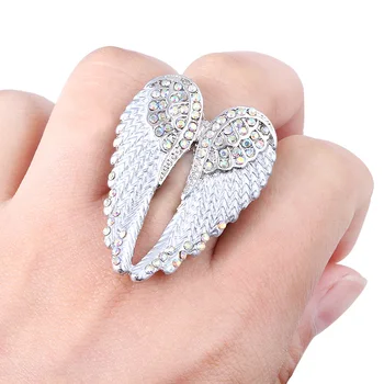 Eredetiség Design Divat Angyal Szárnyak Állítható Gyűrű Kristály Magas Minőségű, 3 Színű Fém Gyűrű a Nők Legjobb Ajándék Ékszer