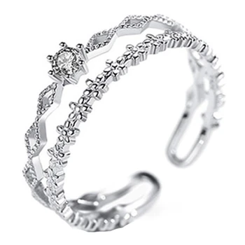 Ezüst Színű Gyűrű Magas Minőségű Divat Üreges Nő Divat Ékszerek Nyitó Állítható Cirkon Gyűrű Dupla Korona Gyűrű