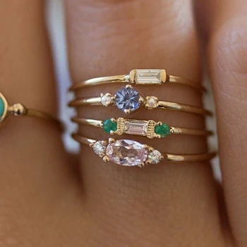 Forró Eladó Új Gold 4db Meghatározott Gyűrűk jelent meg verse Egyszerű Kristály Cirkon Gyűrű, Esküvői Party Ajándékok
