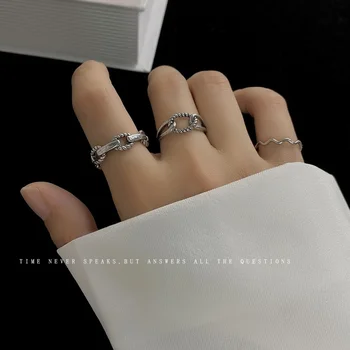 Geometriai Nők Gyűrű Üreges Női Gyűrűk Közös Egyszerű Divat Ékszer Esküvő Divatos Ezüst Szín Rozsdamentes Acél Anillos