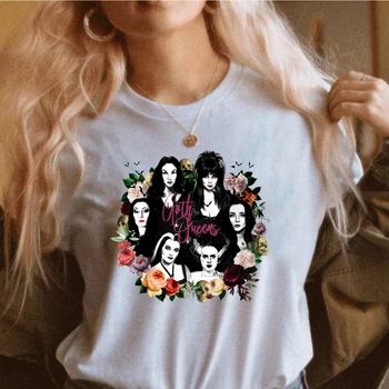 Gót Queens T-shirt Elvira Vampira Lily Morticia Frankenstein Graphic Tee A Queen of Horror Unisex Gótikus Tees Halloween Maximum