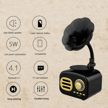 Hordozható Retro Mini Bluetooth-kompatibilis Hangszóró Vezeték nélküli Hangszóró, Univerzális Kültéri Mélynyomó Támogatás TF Kártyával Lejátszás Ajándék