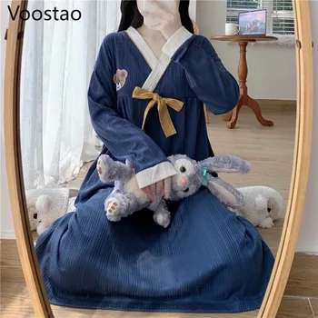 Japán Édes Lolita Hercegnő Ruha Tavaszi Őszi Nők Aranyos Medve Nyomtatás Hálóruházat Lányok, Elegáns Hálóinged Homewear Női Pizsama