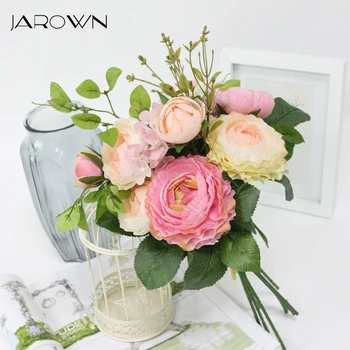 JAROWN Szimuláció Tea-Rózsa Csokor Hortenzia Mesterséges Hamis Virág Esküvő Menyasszony Kezében Virágot, Otthon Dekoráció