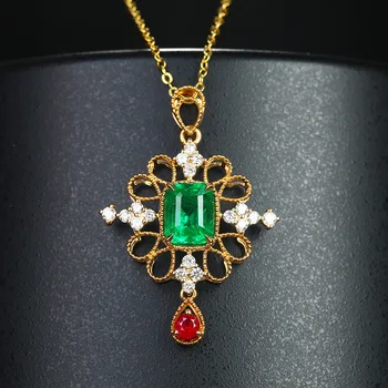 Klasszikus Luxus Smaragd Rubin Drágakő Medálok Nyakláncok, Elegáns Lóg Kivájt Medál, Arany Színű Női Ékszer Nyaklánc