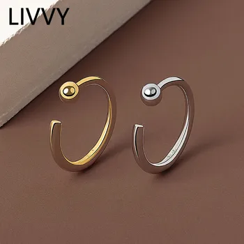 LIVVY Minimalista Ezüst Színű, Állítható Gyűrű Női Divatos, Elegáns Gyöngy Geometriai Kézzel készített Menyasszony Ékszerek Ajándékok