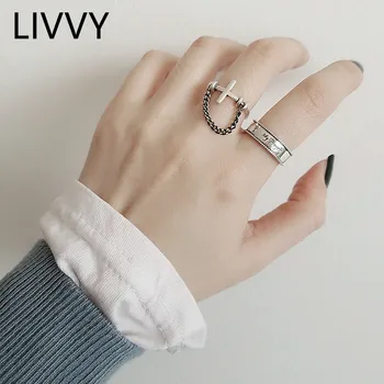 LIVVY Retro Magas minőségű, Ezüst Színű Kereszt Lánc Tassel Gyűrűk Személyiség Az Ima Levelet Csipke Nyitó Gyűrű, Ékszerek Fél Ajándék