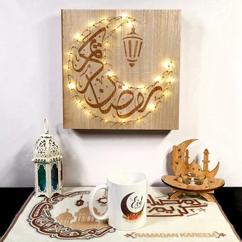 LuanQI Ramadan Adventi DIY Fa EID Mubarak Dekorációs Lámpa, Fali Dekoráció LED Muszlim Iszlám Párt Haza Táblázat Kézműves Fények