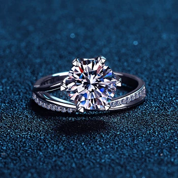 Luxus Rose Gyémánt jegygyűrű Nők 3.0 ct GRA Moissanite Eljegyzési Gyűrű 925 Sterling Ezüst Gyűrű Finom Ékszerek Közé Doboz