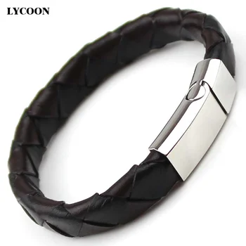 LYCOON Legújabb Punk design 316L rozsdamentes acél karkötő, valódi bőr karkötők férfi karkötő Ingyenes szállítás YYB1518