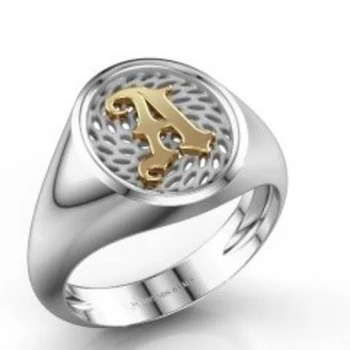 Nagykereskedelmi 925 Ezüst 26 Betű Gyűrű, 15 mm-es Kerek, Gyűrű Dupla Színek Régi angol Gyűrű A Férfiak a Nők Ajándékok