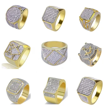 Nagykereskedelmi Divat Arany Teljes Kristály Geometriai Férfi Gyűrű Üzleti Stílusú Esküvő Ékszer Férfi Keze Tartozékok