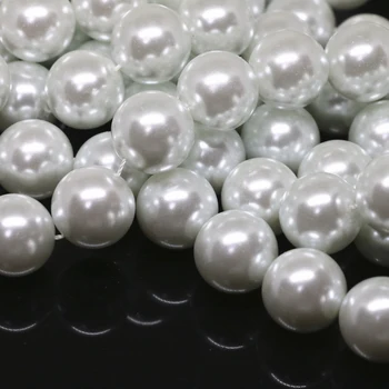 Népszerű fehér kagyló gyöngy, kerek szimulált-gyöngy, laza gyöngyök 4 6 8 10 12 14 mm diy női nyaklánc, karkötő ékszer 15inch B1604