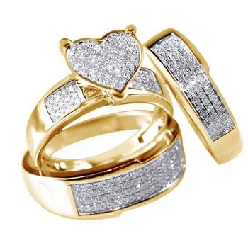 Romantikus, Elegáns, Szív Alakú Cirkon Arany Rozsdamentes Acél Női Gyűrű Készlet Eljegyzési Gyűrűt Glamour Ékszert 3 / darabos Készlet