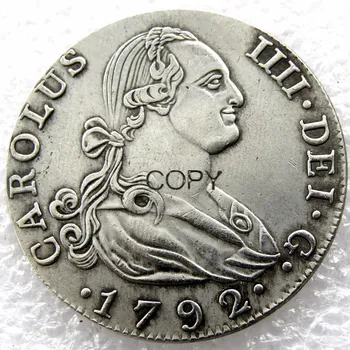 Spanyolország Érmék 4 Reales - Carlos IV. 1792 CAROLUS IIII.DEI.G. Ezüst Bevonatú Másolás Érmék