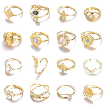 Szüreti Nap, Hold Gyűrűk A Nők A Férfiak Egyszerű Geometriai Korrekciós Kerek, Opál Kő Lotus Gyűrűk Minimalista Ékszerek Karácsonyi Ajándékok