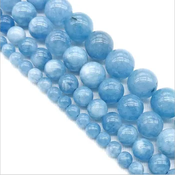 Természetes Kő Kék Aquamarines Gebék Angelite 4 6 8 10 12 MM Chalcedony Gyöngyök DIY Gyöngyös, gyöngyök Ékszerek Készítése Z1164