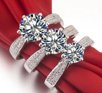 TR002 Luxus ékszerek 3 Karátos sona Szimulált Gem engagemen gyűrűk a nők, Fehér Arany Színű gyűrű,ezüst gyűrű