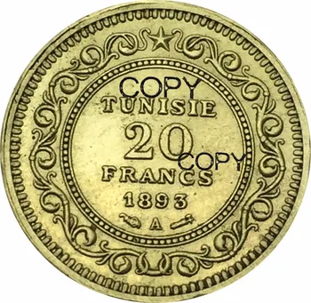Tunézia 20 Frankot Arany Érme 1893 Egy Brass Fém Másolás Érme, Emlékérme