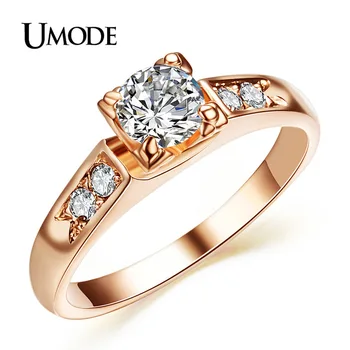 UMODE CZ Eljegyzési Gyűrűk Női Rose Gold Színű Eljegyzési Gyűrű Zenekar Ékszerek Bijoux Bague Femme Anillos Ajándék AJR0006