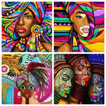 Vászon Méret DIY Gyémánt Festmény Afrikai Nő Teljes Gyémánt Hímzés Álló Mozaik Strassz Kép Fali Dekoráció