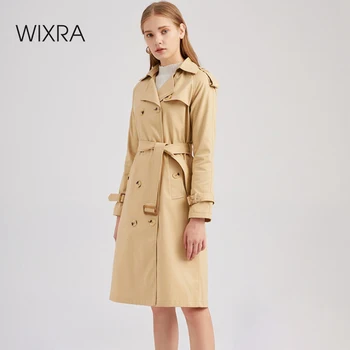 Wixra Női Hosszú Vékony Árok Kabátok Teljes Ujja Dupla Soros A Szárnyak Kabát Tavaszi, Őszi Lady Divat Széldzseki