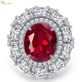 Wong Eső Vintage 100% 925 Sterling Ezüst Ovális Vágott Létre Moissanite Ruby Drágakő Esküvői Fél Gyűrűt, A Nők Finom Ékszerek
