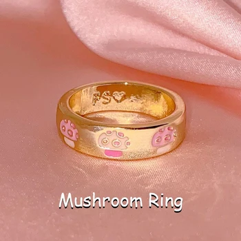 Y2k Ékszer Rózsaszín Gomba Gyűrűk Nők Egirl Vintage Divat Varázsa Aranyos INS Gyűrűk 2000-es évek Esztétikai Barátok Ajándékok Nagykereskedelmi