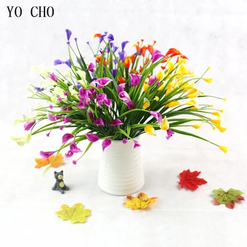 YO CHO Hibrid 49 Fej Mini Mesterséges Calla Babysbreath Csokor Virág Hamis Lily Vízi Növények Haza Esküvői Dekoráció Virágok